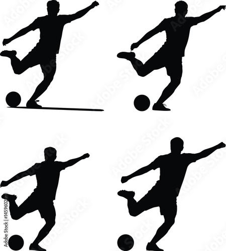 Soccer Player Mid Kick Silhouette Set – Male Action Pose Side View Black Vector on White Background