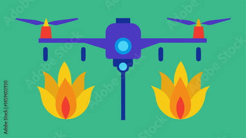 Health Assessment A drone is using thermal imaging to assess plant health with varying temperatures displayed in a colorful gradient on the screen.