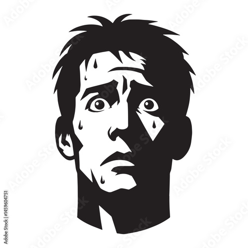 Nervousness captured in silhouette, edgy and bold – Nervous Face illustration – Minimalist Nervous Face vector – Nervous Silhouette

