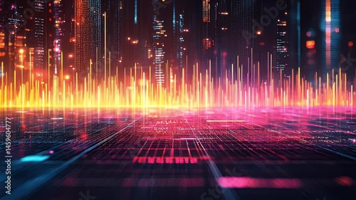 Wallpaper Mural Vibrant Digital Cityscape with Neon Lights and Futuristic Skyscrapers in Glowing Urban Landscape Torontodigital.ca