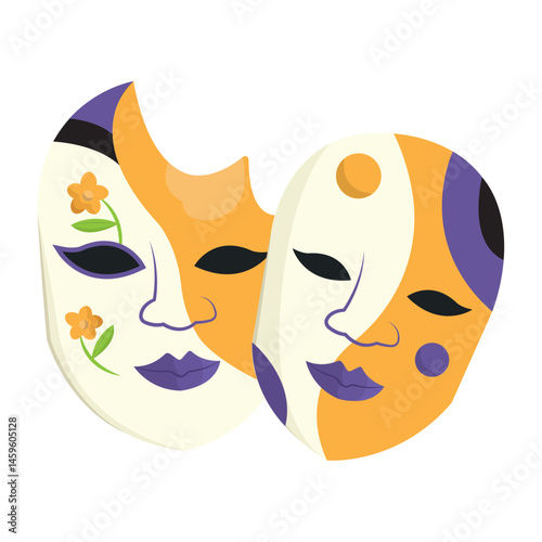 Venetian carnival masks pair. Vector