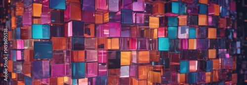 Overlapping translucent squares, vibrant hues, abstract, shadow