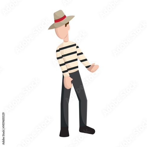 Striped shirt gondolier man. Vector