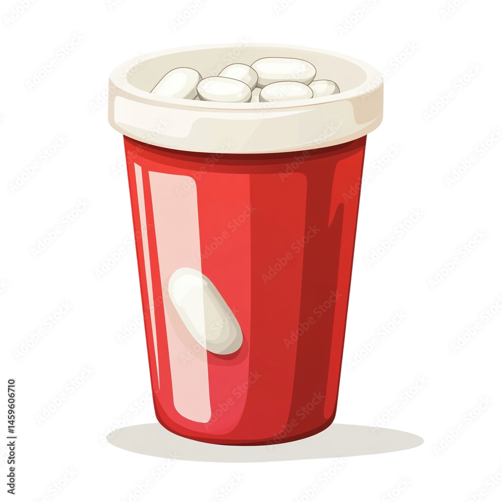 red container white pills inside