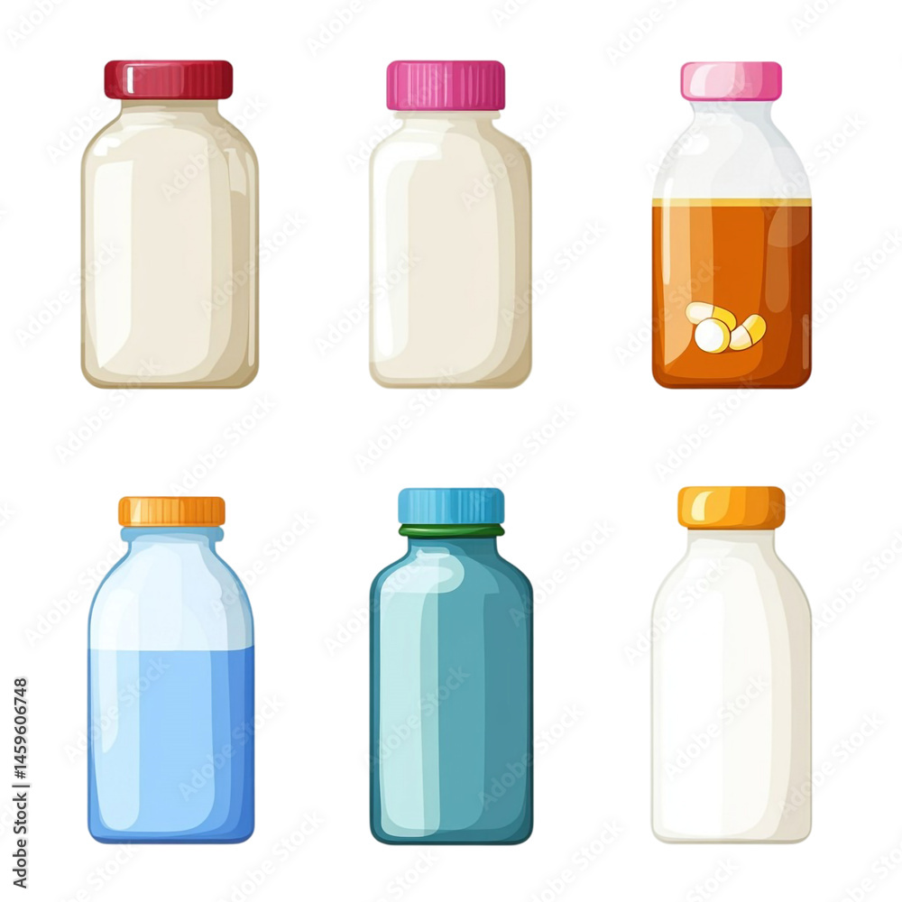 colorful medicine bottles pills capsules