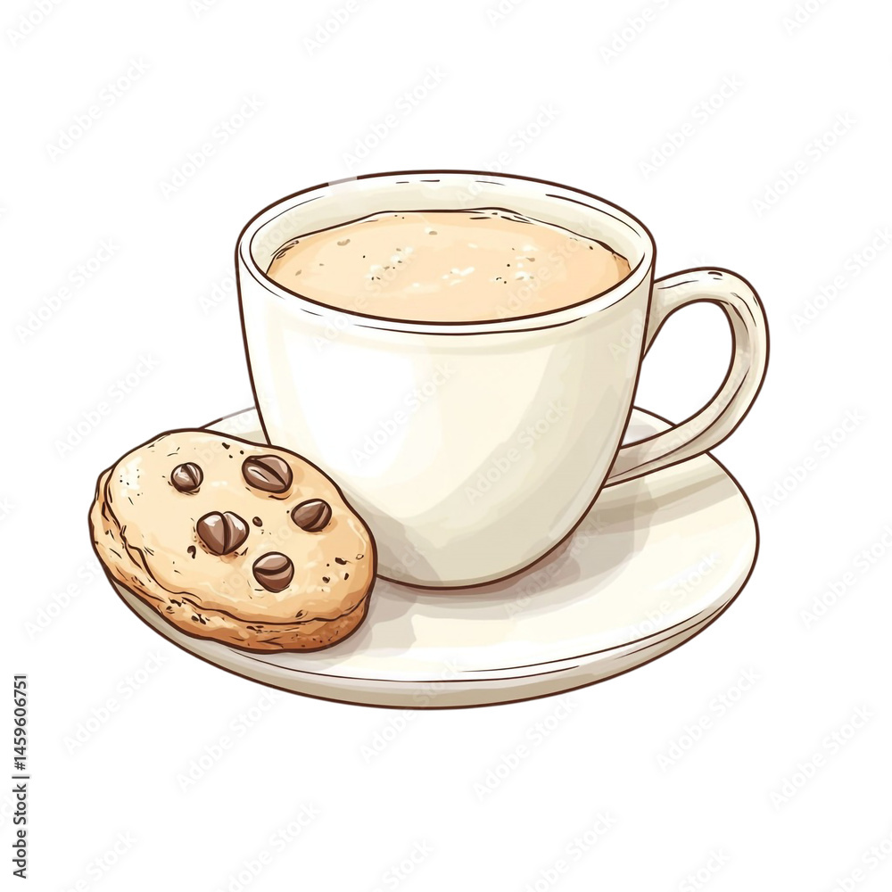 coffee cup and chocolate chip cookie