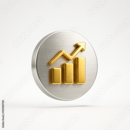 Golden 3D Growth Chart Icon with Upward Arrow – Business Success and Financial Increase Symbol
