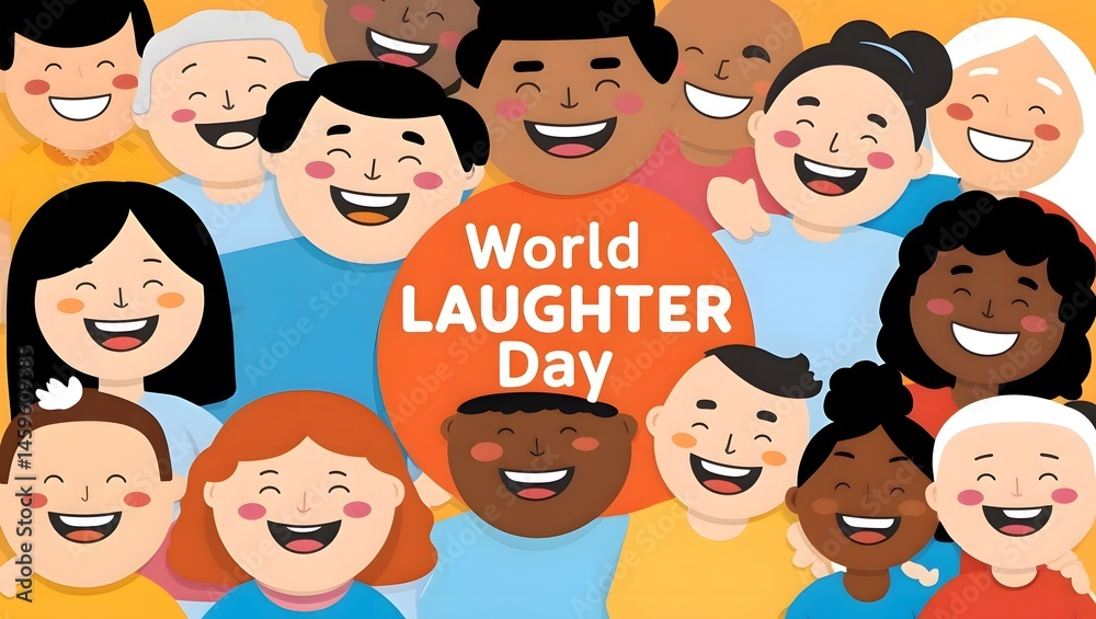 World Laughter Day Illustration with Smiling Faces and Cute Flat Cartoon Design for Web Banner or Landing Page World Laughter Day Illustration with Smiling Faces and Cute Flat Cartoon Design for Web Banner or Landing Page