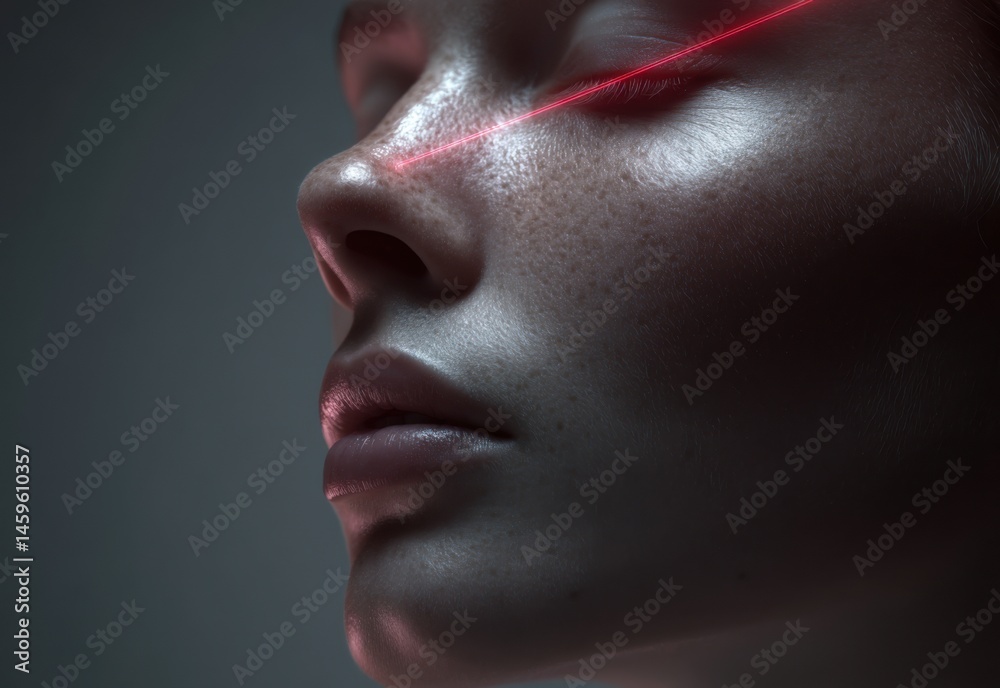 custom made wallpaper toronto digitalClose-up of a person with a laser beam effect on their face in an artistic portrait lighting