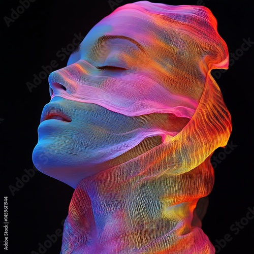 Colorful, abstract portrait of a peaceful person.