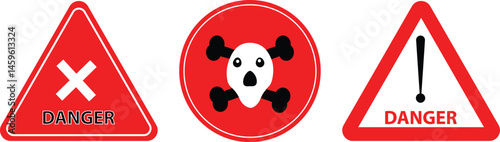 Danger Warning Signs Red Triangle Skull Crossbones Exclamation