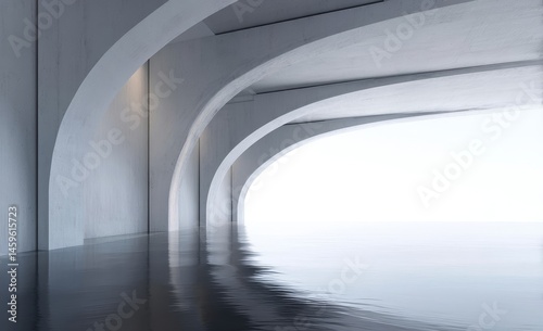 Modern Architectural Interior with Curved Walls and Bright Light
