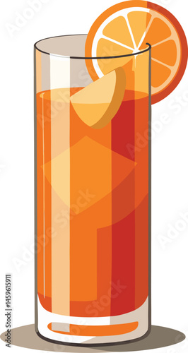 Cold orange juice drink with ice, a fresh summer beverage illustration