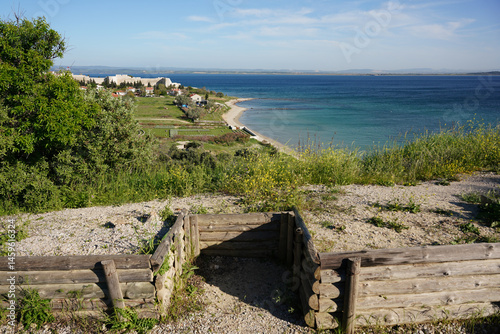 Fototapeta Naklejka Na Ścianę i Meble -  V Beach and Seddulbahir Castle in Gallipoli, Canakkale, Turkiye