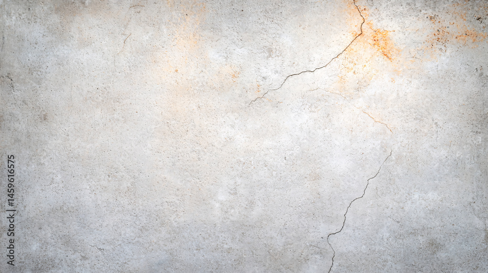 Obraz premium Light gray concrete wall shows signs of age with surface cracks and faint discoloration spots .