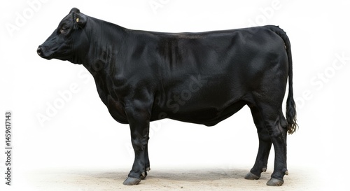 Majestic Black Angus Cow Standing Proudly Isolated on White Background Perfect for Agricultural and Livestock Marketing Materials Promoting Beef Quality