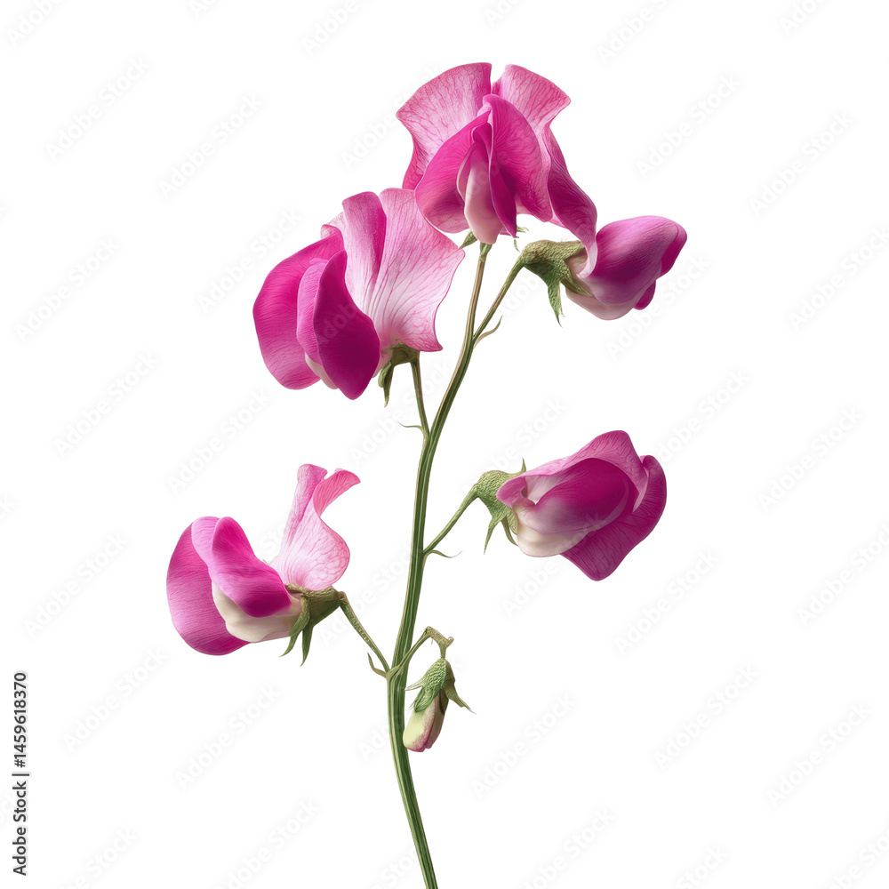 Obraz premium Delicate Pink Sweet Pea Flower Blossom on Green Transparent background