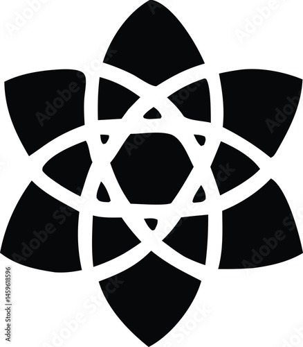 Nuclear power symbol icon with a vintage metal film projector reel on a black background