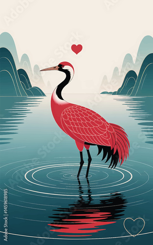 heron birds on river art design stock photos premium quality