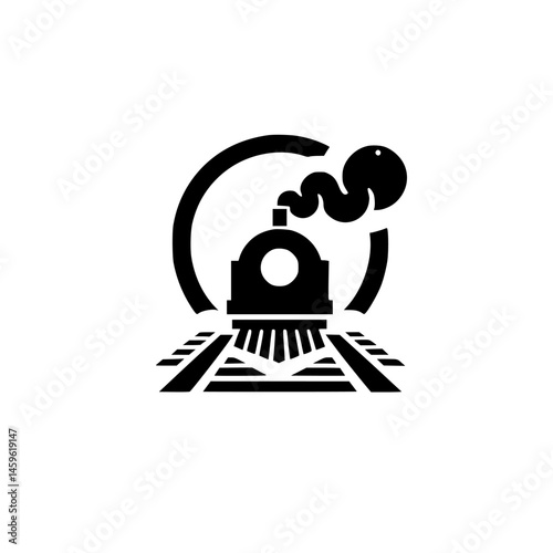 Vintage Steam Train Silhouette Logo on White