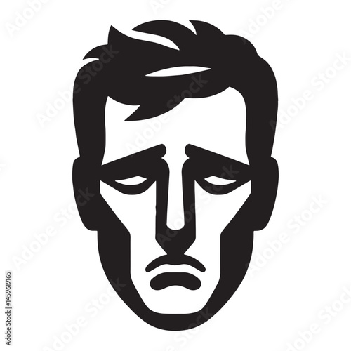 Gentle Sad Face silhouette, quiet sorrow – Sad Face illustration – Minimalist Sad Face vector – Sad Silhouette


