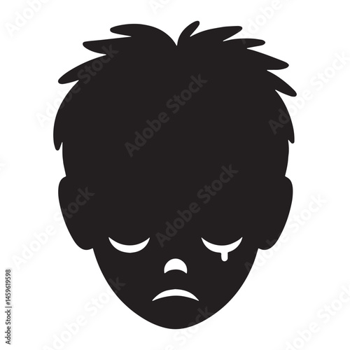 Crying Sad Face silhouette, full of sorrow – Sad Face illustration – Minimalist Sad Face vector – Sad Silhouette

