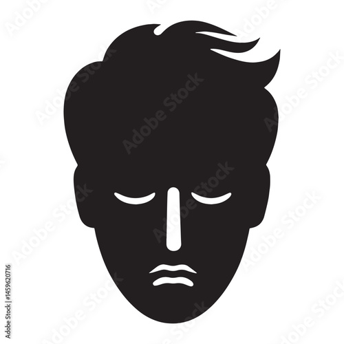 Vivid Sad Face silhouette, conveying sorrow – Sad Face illustration – Minimalist Sad Face vector – Sad Silhouette

