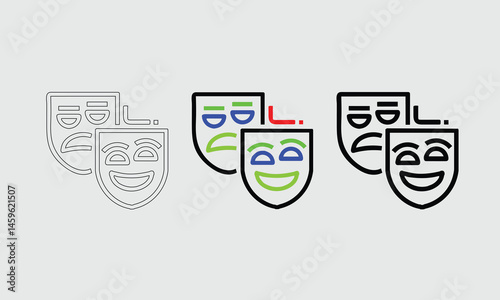 Outline Theater Masks Representing Comedy and Tragedy in a Minimalistic Style