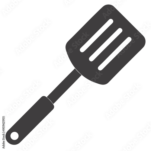 Black Silhouette Slotted Spatula Kitchen Utensil Icon on White Background
