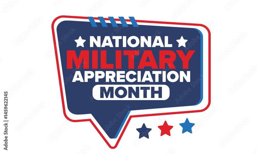 Fototapeta premium National Military Appreciation Month in May. Annual Armed Forces Celebration Month in United States. Poster, card, banner and background. Vector illustration