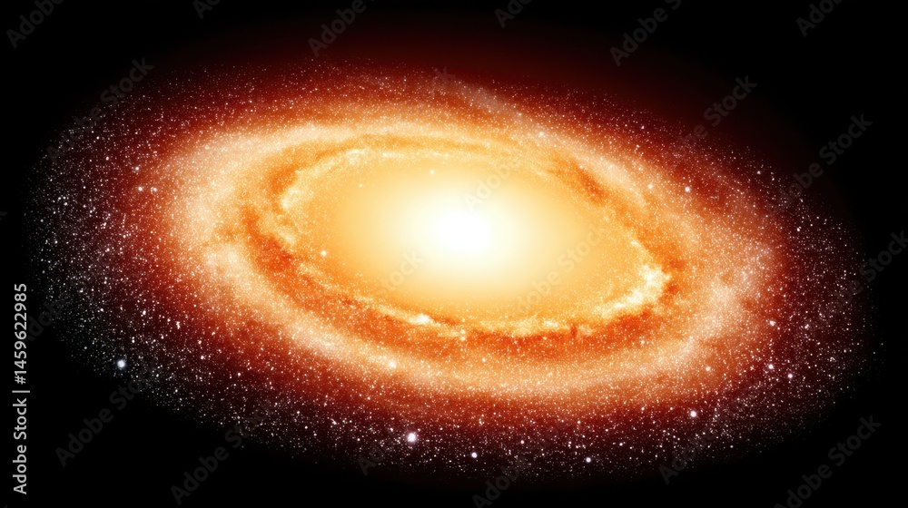 Fototapeta premium Spiral galaxy with bright core, concentric rings, and scattered stars in deep space
