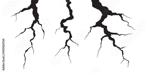 Ground cracks, fractures on land surface, earthquake breaks in perspective view. Vector of fissure in ground, crevices from disaster or drought isolated on white background