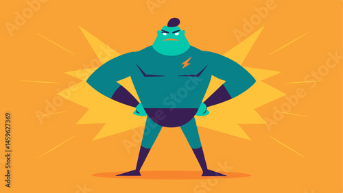 Powerful Pose An illustration of a character standing confidently with hands on hips and chest puffed out. The pose is wide with legs apart and shoulders back exuding strength and