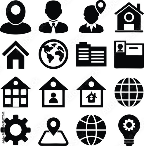 Real estate icons set: vector illustration of house, home, and business signs