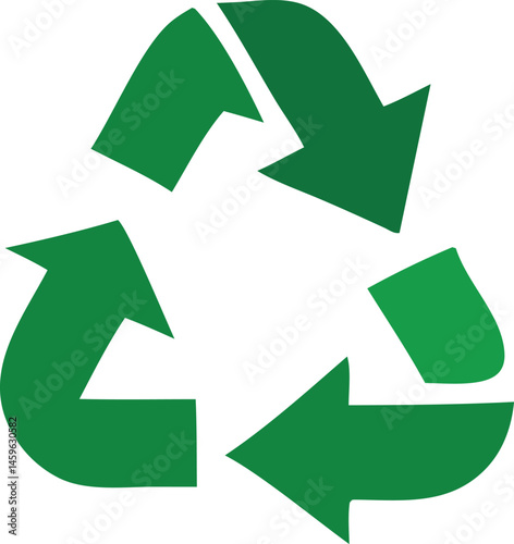 A green recycle symbol with arrows forming a cycle represents environmental conservation on a white background