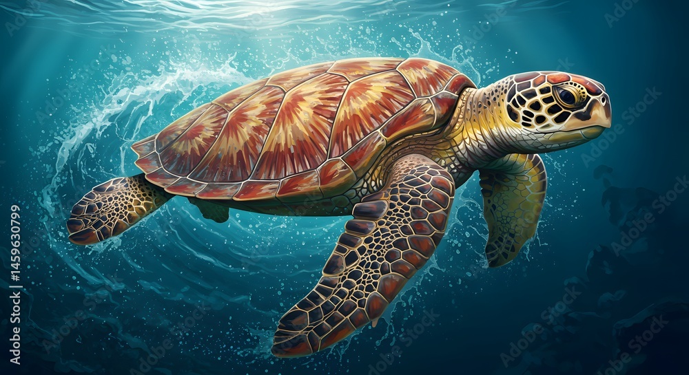 Obraz premium Sea Turtle Swimming Gracefully Underwater