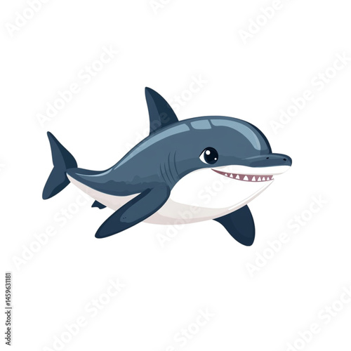 Obraz na płótnie Cute cartoon shark swimming underwater ocean animal illustration graphic design w salonie