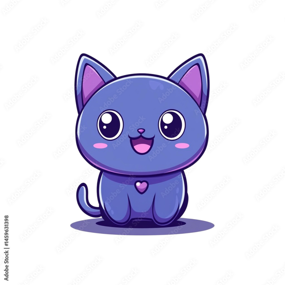 Adorable purple kitten cartoon illustration happy cute pet animal character design
