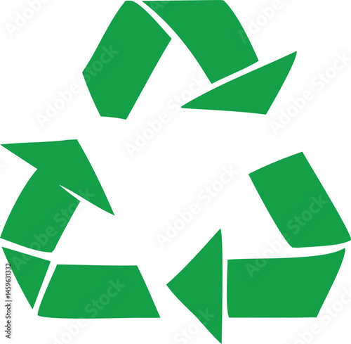 This is a green recycle symbol icon on a white background, representing an environmental concept of reuse and a clean, recyclable cycle for nature protection