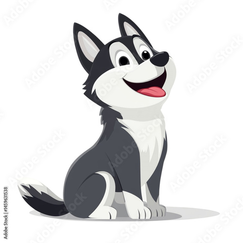 Happy husky puppy sitting down smiling cute dog cartoon illustration