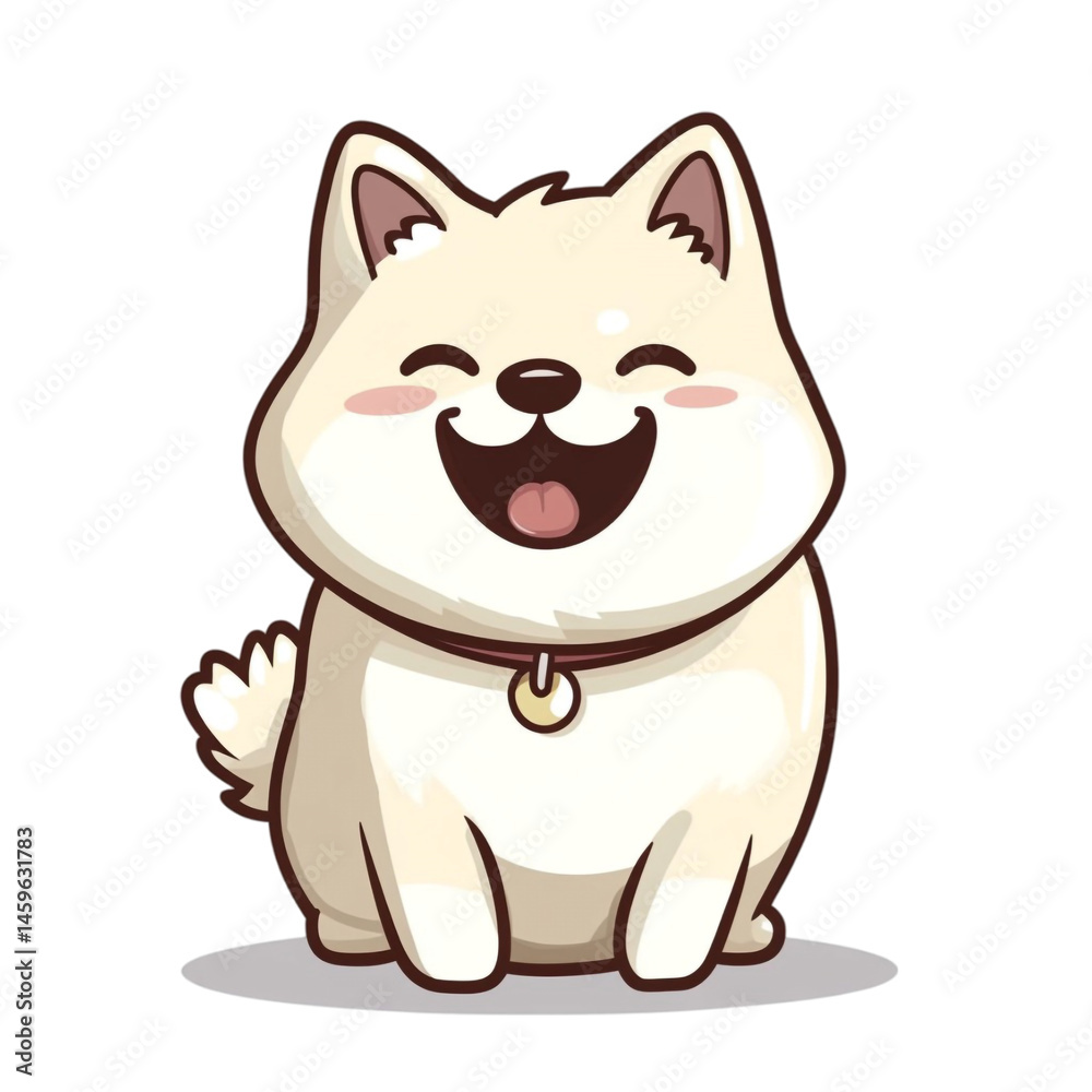 Happy smiling fluffy dog cartoon illustration adorable pet joyful puppy cute animal