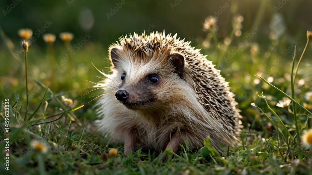 Naklejka premium Hedgehog in a grassy field
