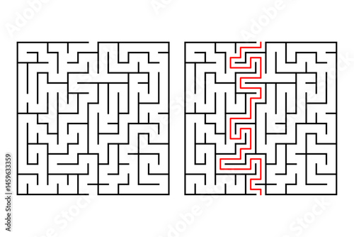 Square maze, simple logic game with labyrinths way.