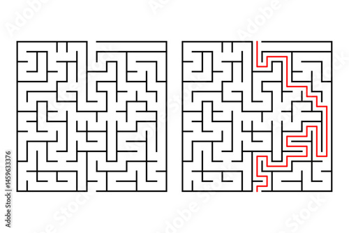 Square maze, simple logic game with labyrinths way.