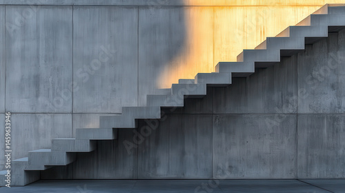 Modern Concrete Stairs with Shadow and Light on a Wall