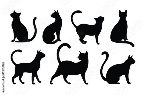 Cat Silhouette Vector Set – Stylish Black Cat Shapes for Design