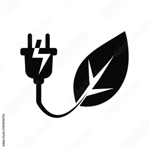 vector illustration of a green leaf icon with eco electricity