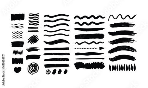 Hand Drawn Brush Stroke Bundle Vector, Grunge Hand Drawn Brush Strokes Vector, Collection of Hand Drawn Brush Strokes Vector