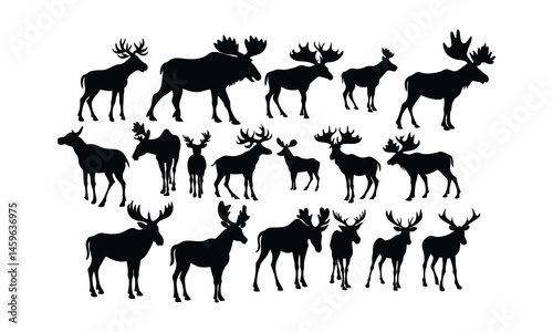 Moose Silhouette Bundle Vector, Moose Outline Vector Pack, Collection of Moose Silhouettes Vector