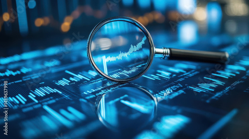 Wallpaper Mural Magnifying Glass on Blue Digital Data Screen Showing Stock Market Growth Torontodigital.ca